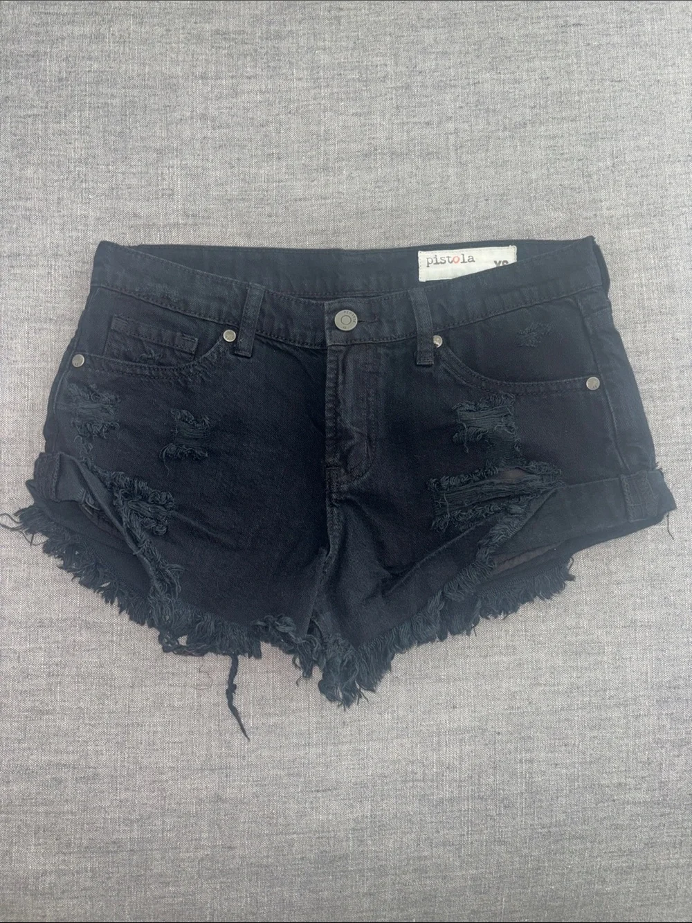pistola Black Distressed Cutoff Denim Shorts